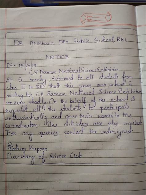 You are Rohan Kapoor the secretary of the science Club of your school ...
