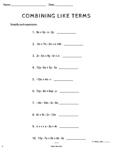 Combining like terms worksheet pdf – Artofit