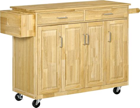 Amazon.com: HOMCOM Wooden Rolling Kitchen Island Utility Storage Cart ...