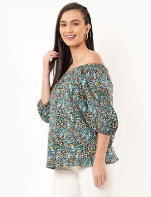 Pure Linen Floral Off Shoulder Top