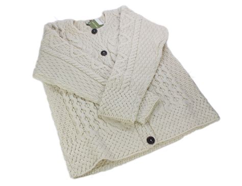 Buy Aran Woollen Mills Button Up Cable Knitted Cardigan Sweater 100% ...