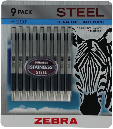 Zebra F-301 Ballpoint Retractable Pen, Black Ink, Fine Point - 9 Pens ...