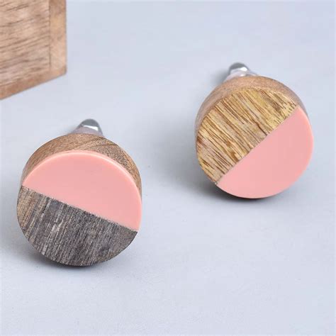 Handmade Pink and Brown Wooden Round Cabinet Knobs