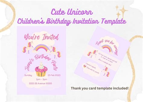 Buy Children's Birthday Invitation Card Template-cute Unicorn, Kid's ...