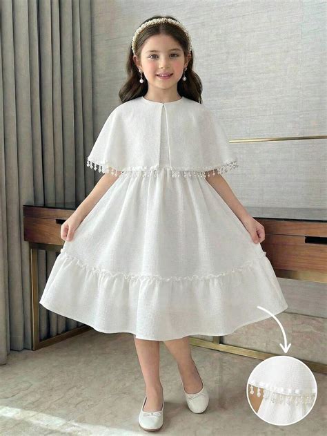 SHEIN Sweet Princess Style: Tween Girls Round Neck Fringe Cape + Long ...