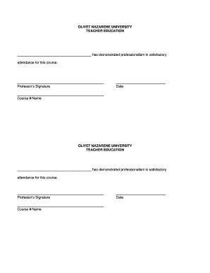 Fillable Online education olivet Attendance Form - The School of ...