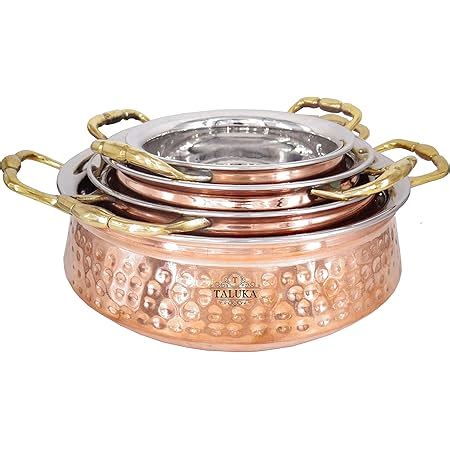 Buy INDIAN ART VILLA Pure Copper Hammered Lagan Handi Chaffing Dish Pan ...