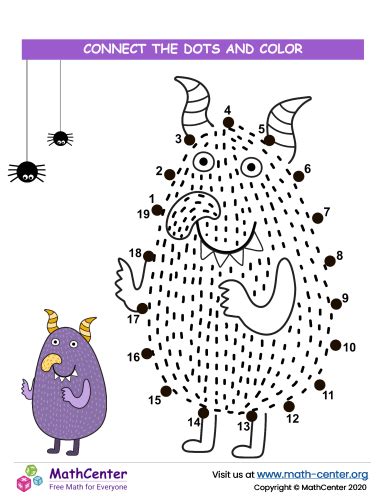 Monster Connect The Dots To 19 | Coloring Activities | Math Center