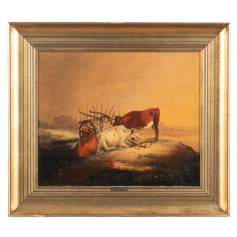 Original Oil on Canvas Landscape Painting of Cows and Cart, circa 1870-90 For Sale at 1stDibs