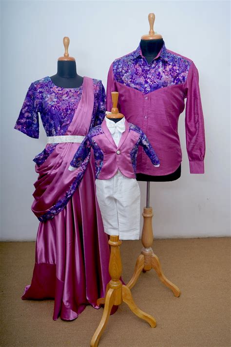 Royal Purple Family Outfit Set – Saree-Style Gown, Kids Blazer ...