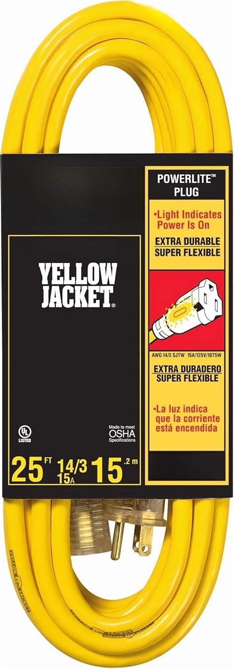 Yellow Jacket 2886 UL Listed 14/3 15 Amp Premium SJTW 25' (7.62M ...