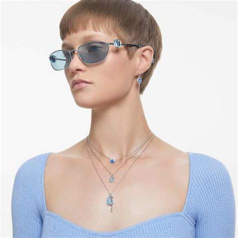 Constella drop earrings, Oval cut, Blue, Rhodium plated | Swarovski