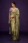 Buy Green Tissue Sequins, Cut Work Zari Embroidered Saree And Contrast ...