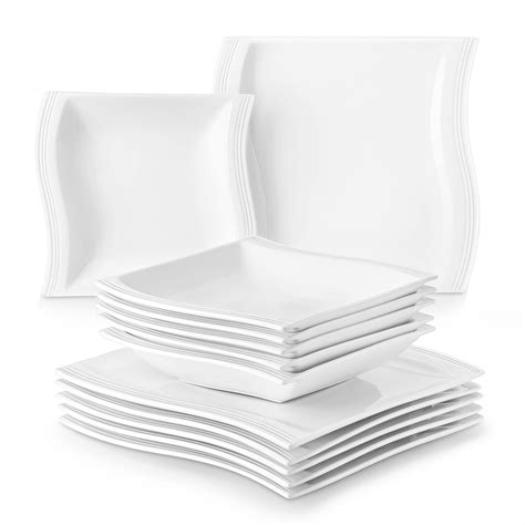 MALACASA Plates and Bowls Sets,12 Pieces Ivory White Square Plate Set ...