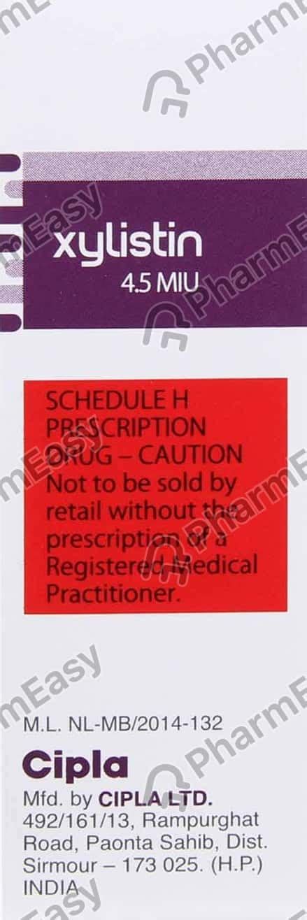 Xylistin 4500000 IU Powder For Injection (1): Uses, Side Effects, Price ...