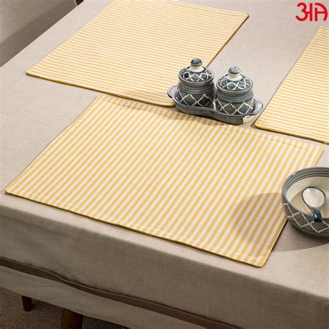 Yellow Striped Pattern Cotton Table Mat (14x19) Inch – Aawrun