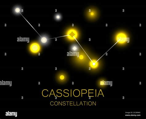 Cassiopeia constellation. Bright yellow stars in the night sky. A ...