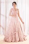 Buy Pink Silk, Net Embroidery, Sequins V-neck 3d Floral Hand Bridal ...