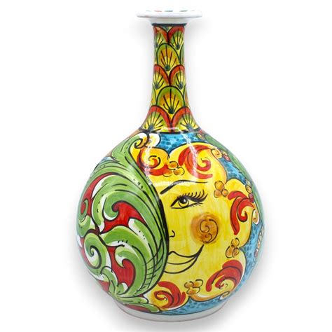 Vaso Ampolla in ceramica Caltagirone - h 30 cm ca. decoro Barocco, coda ...