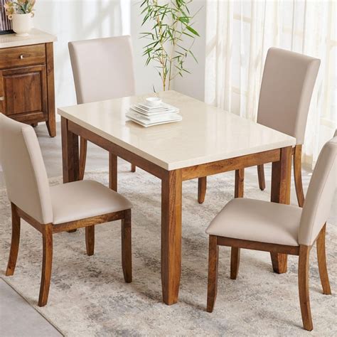 Buy Giza Composite Marble Top 4-Seater Dining Set with Chairs - Beige ...