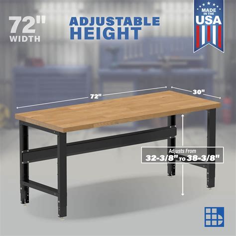 72″ W Adjustable Height Workbench w/ Hardwood Top | Borroughs