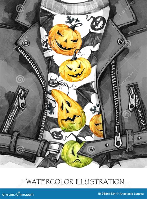 Watercolor Fun Illustration. Halloween Card. Hand Painted Leather ...