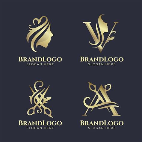 Golden hair salon logo set | Free Vector