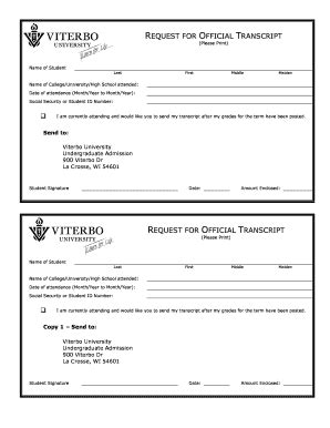 WI Viterbo University Request for Official Transcript - Fill and Sign ...