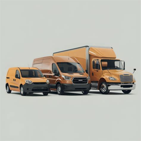 Three vehicles in different sizes arranged side by side on plain ...
