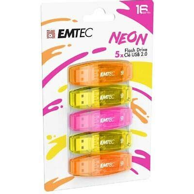 EMTEC C410 Neon 16GB Flash Drive - USB 2.0 - Transparent Neon with Cap ...