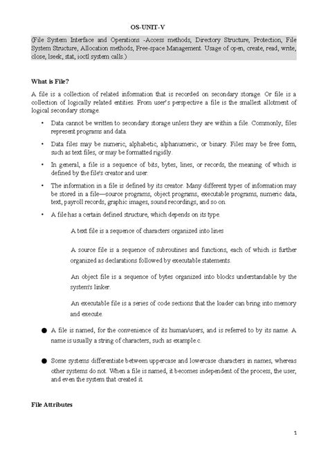 OS-UNIT-V: File System Interface, Operations, and Management Notes ...
