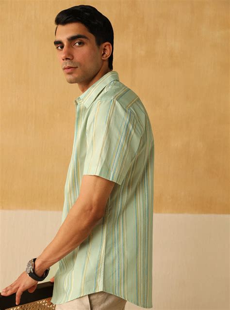 Buy Pista Stripe Shirt | Casual Teal Print Shirt for Men Online | Andamen