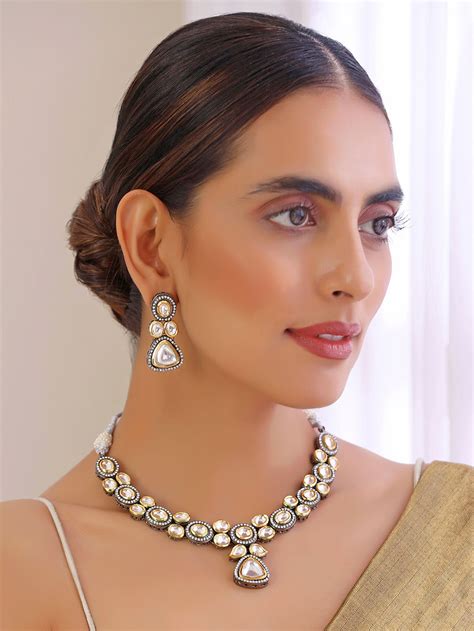 Gold Toned Handcrafted Brass Necklace with Earrings - Set of 2