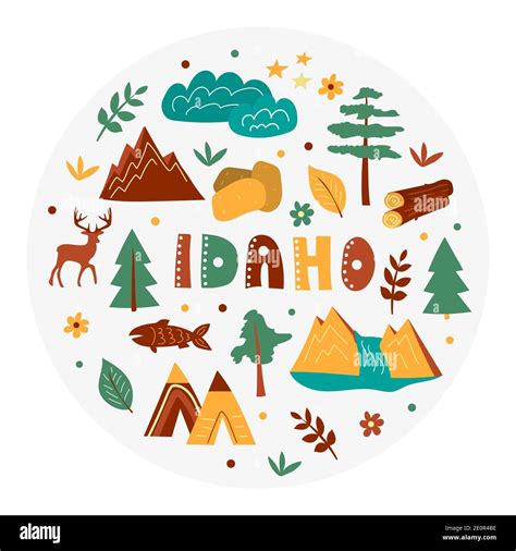 USA collection. Vector illustration of Idaho theme. State Symbols ...