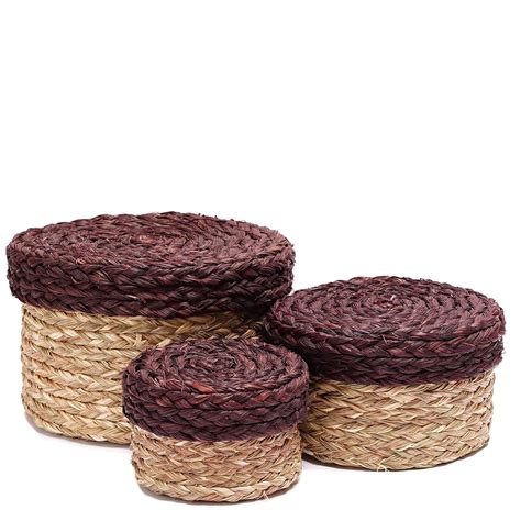 Buy Kadam Haat Sabai Grass Gift Box Set of 3 (Brown) Round | Food Safe ...