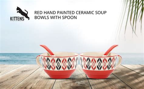 Buy KITTENS Handcrafted Ceramic Soup Bowl Set of 4 with Spoons | 300ml ...