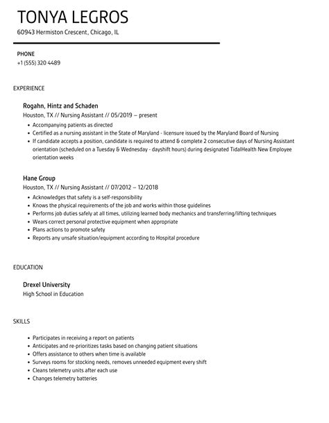 Nursing Assistant Resume Samples | Velvet Jobs