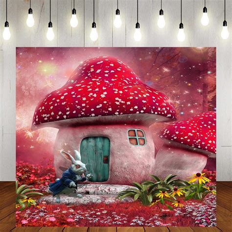 Buy STS 6X6ft Red Dreamland Mushroom House Rabbit Photography Backdrops ...