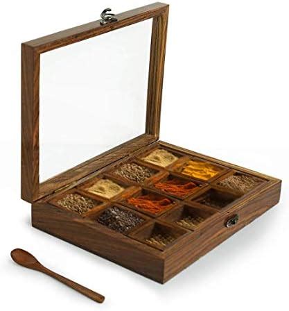 Buy Homefrills Rectangle Spice Box with Spoon in Sheesham Wood Multi ...