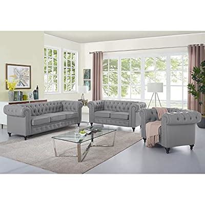 Buy Emery Chesterfield 3 Piece Living Room Sectional Sofa Set with ...