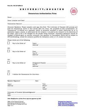 Fillable Online uh Honorarium Authorization Form - uh Fax Email Print ...