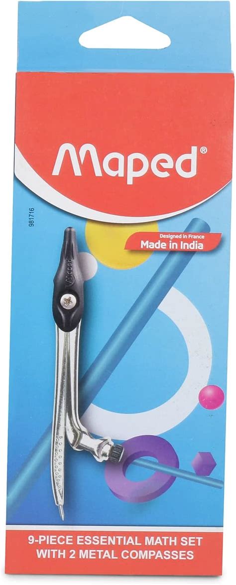 Maped Essential Math Set | 9 PC Instrument Set | Geometry Box ...