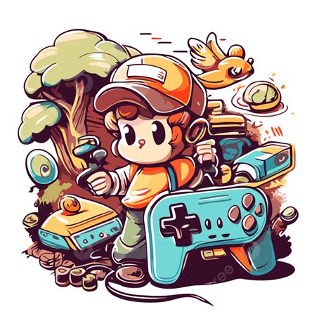 Play Video Games Vector, Sticker Clipart Cute Nintendo Boy Is Picking ...