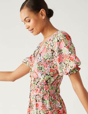 Floral V-Neck Midi Waisted Dress