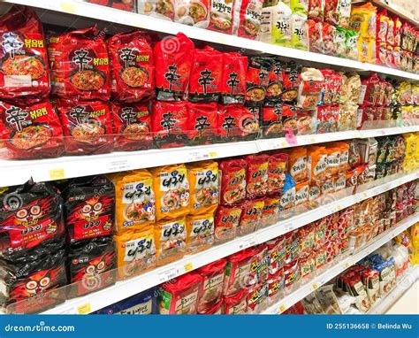 Korean Ramen (instant Noodles) In Supermarket Editorial Photo ...