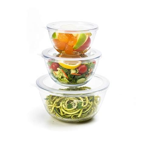 AGARO Borosilicate Glass Mixing Bowl with Lid 3 Pcs Set