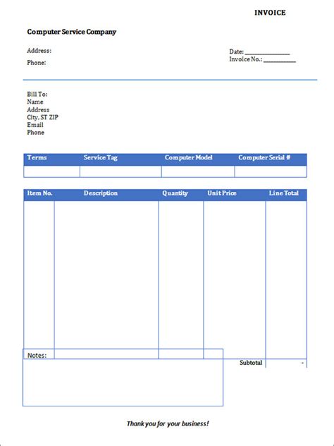Computer Service Invoice Template 的图像结果