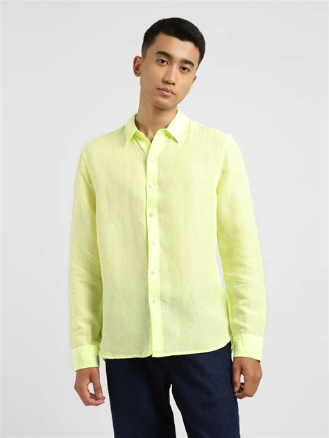 Men's Solid Spread Collar Linen Shirt Yellow – Levis India Store