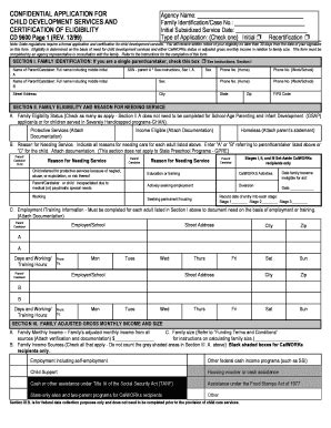 California Child Development Services Application - Blank Fillable ...