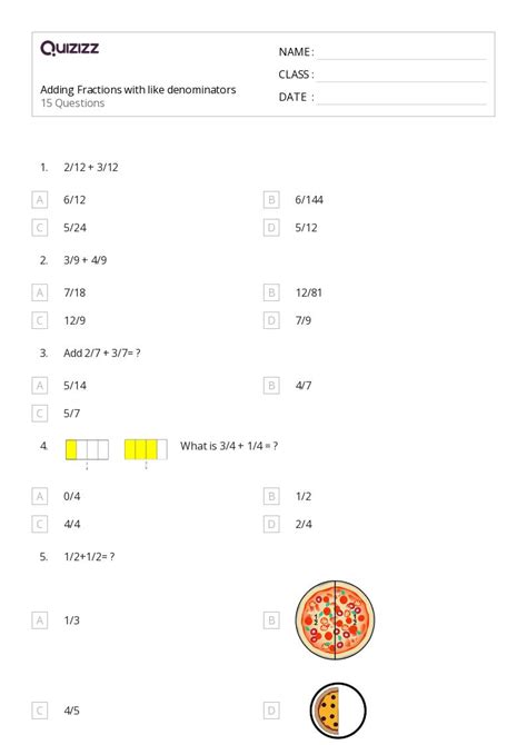 50+ Adding Fractions with Like Denominators worksheets for 6th Class on ...